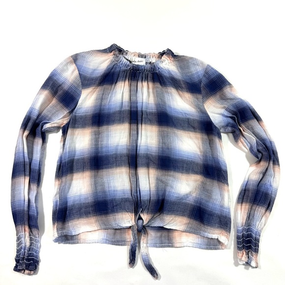Cloth & Stone Long Sleeve Top Tie Front Plaid - Picture 1 of 6